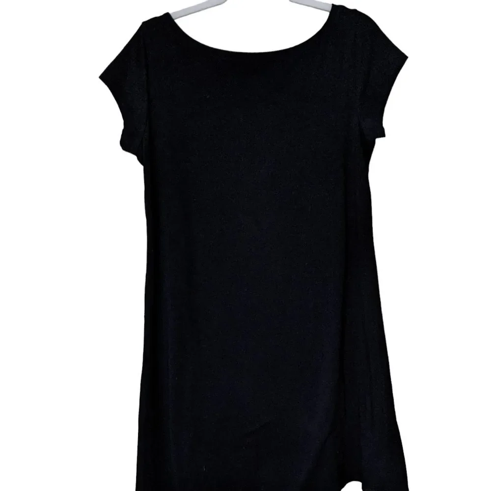 Eileen Fisher black tshirt dress stretch cap sleeves size Large